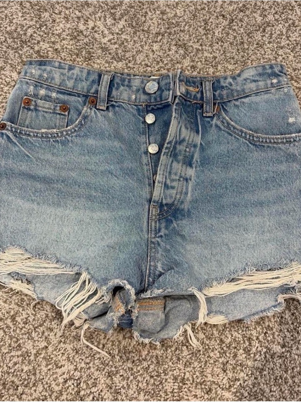 Zara High Rise Split Denim Cutoff Shorts Blue US 4